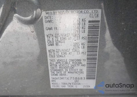 2018 Nissan Rogue S z USA, uszkodzony, nr VIN 5N1AT2MT7JC758683